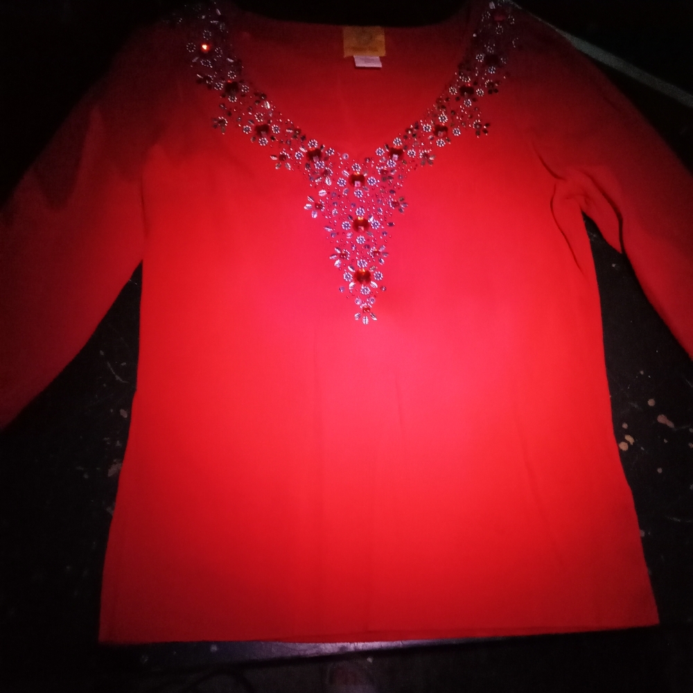 Elegant Red Embellished Women's Top